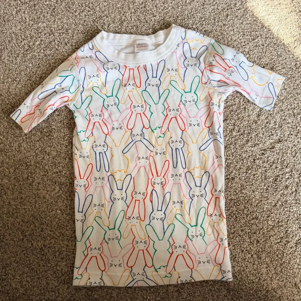 Hanna Anderson Pajama Shirt Shorts Set Size 10 Bunny Rabbit Rainbow